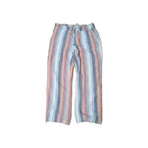 Per Se Linen Blend Colorful Striped‎ Wideleg Casual Beach Pants Women's Size M